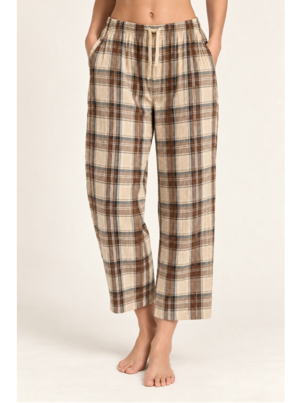 White Stag Plaid Cotton Wide Leg Pants Cottagecore Coastal Beach L Rustic Earthy